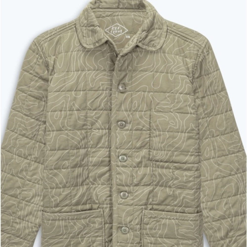 Alex Crane Quilted Jacket Mens X-Large Tank Map Kite Button Coat Army GRN $250!!